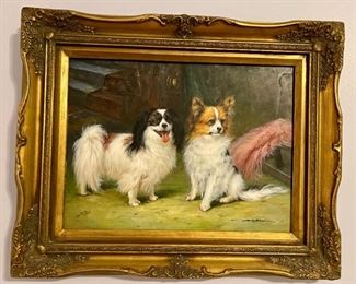 Original Signed Acrylic Painting of 2 Papillon Dogs