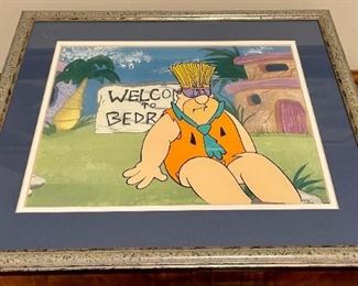 Original Cel of Fred Flintstone "Welcome to Bedrock"