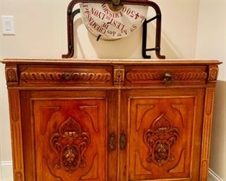 Circa 1898 French Hand Turned Lottery Game,   &            19th Century Antique French Renaissance Carved Marble Top Sideboard        