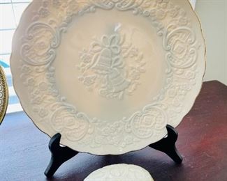 Lenox China Commemorative Marriage Plate with Wedding Bells 12.5".     And, Lenox Celtic Style Oval Trinket Box Lidded with 24K Gold Trim (Both have NEVER been Used)