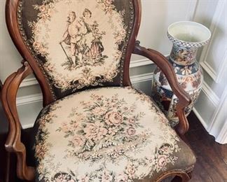 Childs Victorian Chair and Tall Asian Cloisonne Vase 