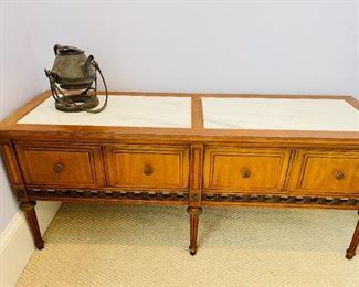 Marble Top Low Hall Credenza - Antique                           Antique Pewter Water Can