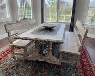  Belruse Dining Room Table and 2 Matching Benches Peruvian - Santa Lucia (Sold-Out) Never to be made again.  RARE * RARE * RARE * FIND.  Like Brand NEW Absolutely STUNNING - More GORGEOUS in person.