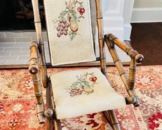 Antique Rocking Chair with Needlepoint Upholstery