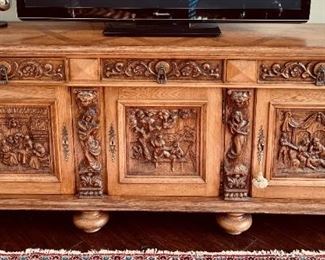 Exceptionally Beautiful French Heavily Carved and Sculptured Buffet Sideboard