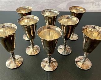 Valero Silver Plate Spiral Stemmed Wine Goblets - Set of 8 - Vintage Spanish Silver Plate Chalise Cups