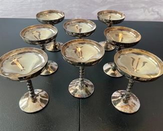 Valero Silver Plate Spiral Stemmed Champagne Goblets Set of 8 - Vintage Spanish 