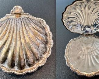 Caviar Bowl Shell with Glass Inset, Caviar Cooler Silver Plate, Butter Bowl