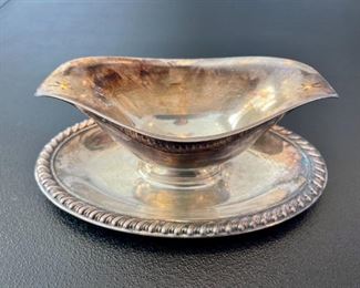 Silver Plate Gravy Boat with Attached Under Plate