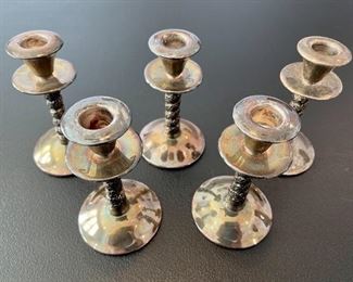 Spiral Stemmed Candlestick Holders Silver Plate x 5