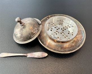 Orson Welles Butter Dish with Knife Silver Plate