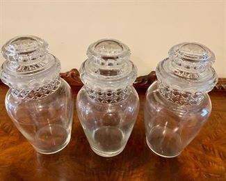 RARE Vintage Clear Glass Apothecary Jars Thumbprint Lid