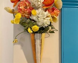 Ceramic Wall Pocket Vase with Artificial Flowers