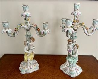 Capodimonte Circa 1920 Porcelain 4 Holder Candelabra (Pair)