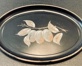 Vintage Mid Century Metal Platter Hand Painted Original Tray