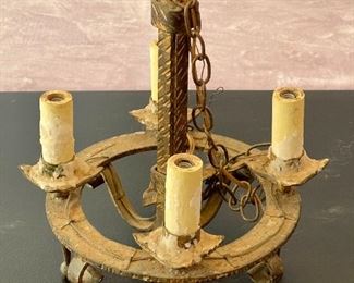 19th Century Spanish/Italian Wrought Iron Four (4) Light Chandelier 