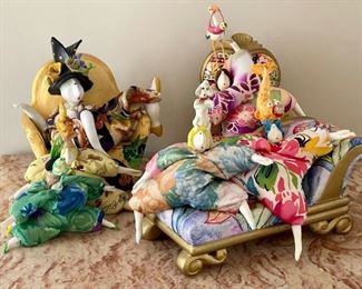 Vintage Porcelain Poupee Dolls and Chairs