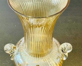 Large Amber Optic Ribbed Vase