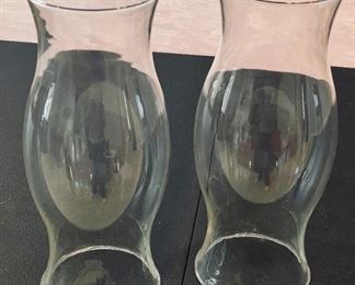 Vintage Hurricane Clear Glass Globe Shade Candle Holder Cover (Pair)