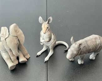 Lenox Animals (L to R) "African Elephant Calf" 1991, "Bridled Nail-tailed Wallaby" 1993, and "Greater Asian Rhino" 1992