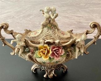 *RARE* Vintage Palace Size Capodimonte Porcelain Tureen 25" Long - Pristine Condition