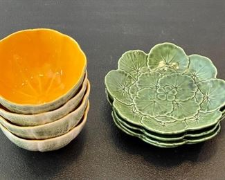 Geranium Green Dinnerware by Bordallo Pinheiro Set of 4 Plates and 4 Melon Bowls