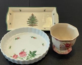 Spode Christmas Tree Serving Tray, Ceramic Pie Dish, and a Ceramic Candy Dish 