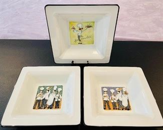 Brunelli Vintage Ceramic Chefs Pasta Plates HUGE Serving Pasta Bowls - Set of 3