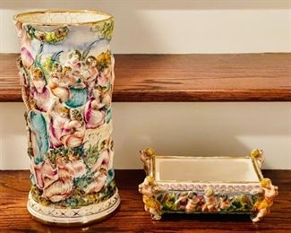 Capodimonte Tall Vase and Capodimonte Candy Dish