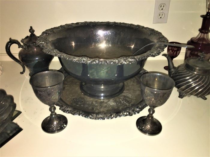 Silver Punch Bowl and Tray