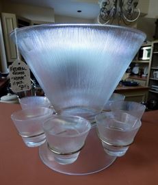 Cool retro "Norse" by Federal punch bowl with pedestal, cups & brass cup holders 