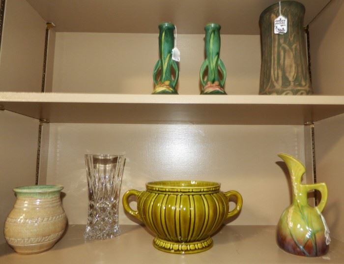 Roseville Art Pottery, Monmouth vase at top right