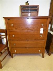 Antique heart pine chest, spool cabinet