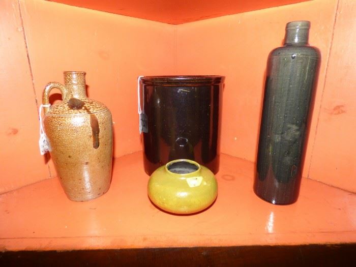 Pottery jugs, crock, vase
