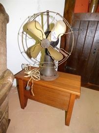 Antique General Electric Coin-Operated fan that was in hotel in Macon, storage bench
