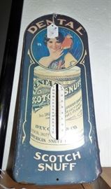 Antique enamel Dental Scotch Snuff advertising thermometer