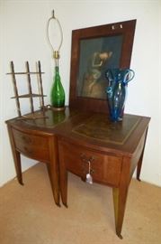 Mahogany side tables with leather tops