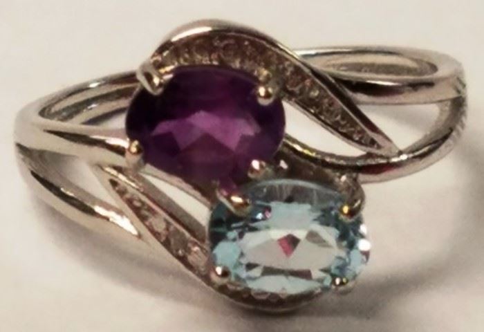 Amethyst and Blue topaz ss ring