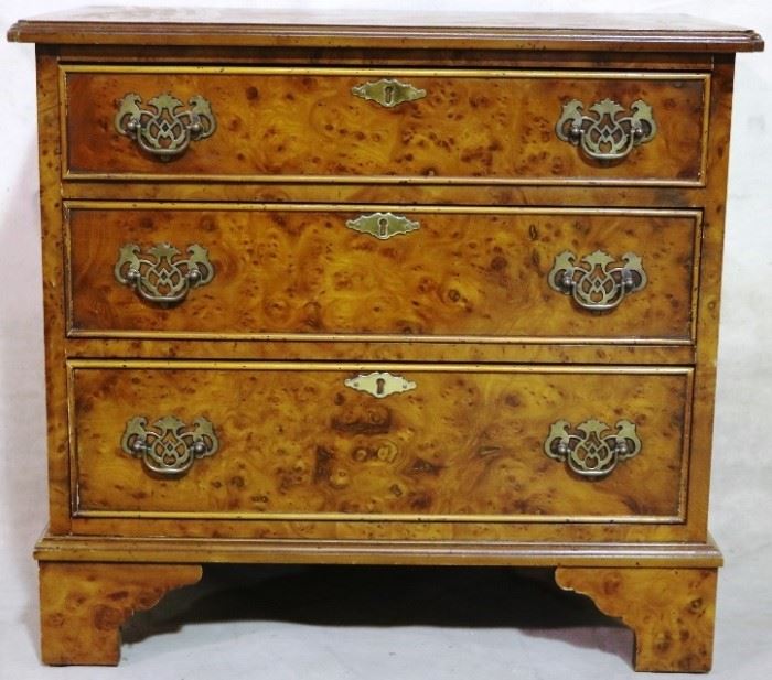 Burled oyster cut 3 drawer chest