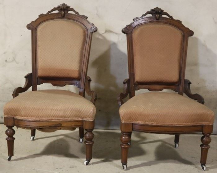 Pair walnut Victorian parlor chairs