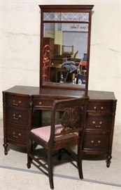 Mahogany vanity with mirror & chair
