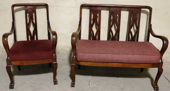 Mahogany settee with arm chair