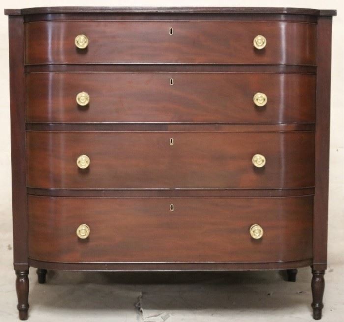 1800s Sheraton bow front chest