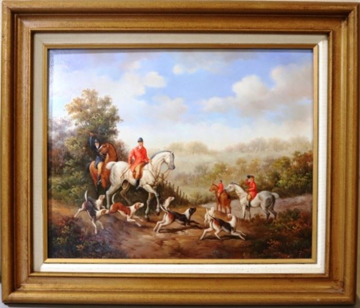 Dog Hunting Scene oil on canvas