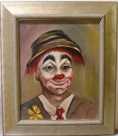Clown signed oil on canvas