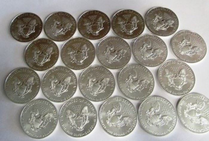 40 American silver eagle dollars