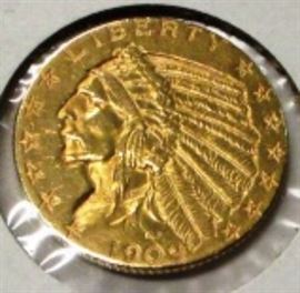 1909-D $5 Indian gold coin