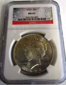 1922 MS63 graded silver dollar