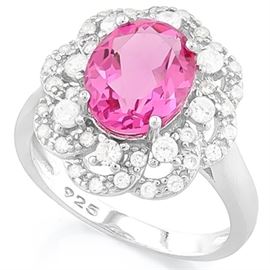 3.5CT Created Ruby and Dia SS Ring SZ 7