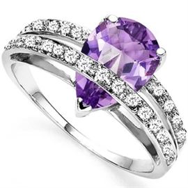 Amethyst & White dia ss with platinum ring